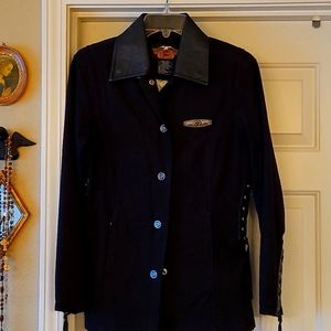 😎 Harley Davidson black canvas and leather jacket extra small